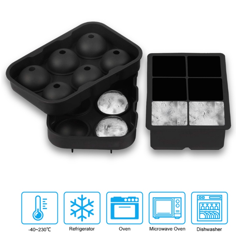 Conjunto 6 de caixa de gelo de silicone com 6 treliça de gelo 2 peças de molde para bloco de uísque para gelo no atacado