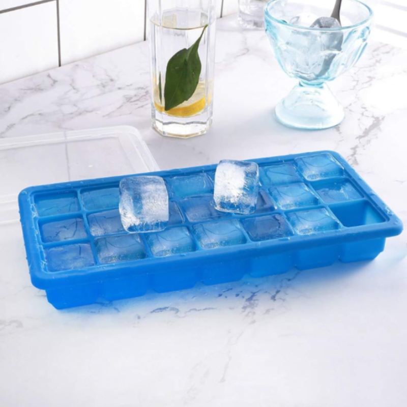 Malha de gelo de sílica gel 21, caixa de bloco de gelo doméstico 21 com molde de cobertura, grade de gelo auxiliar congelada para caixa de alimentos pode ser personalizada com etiqueta