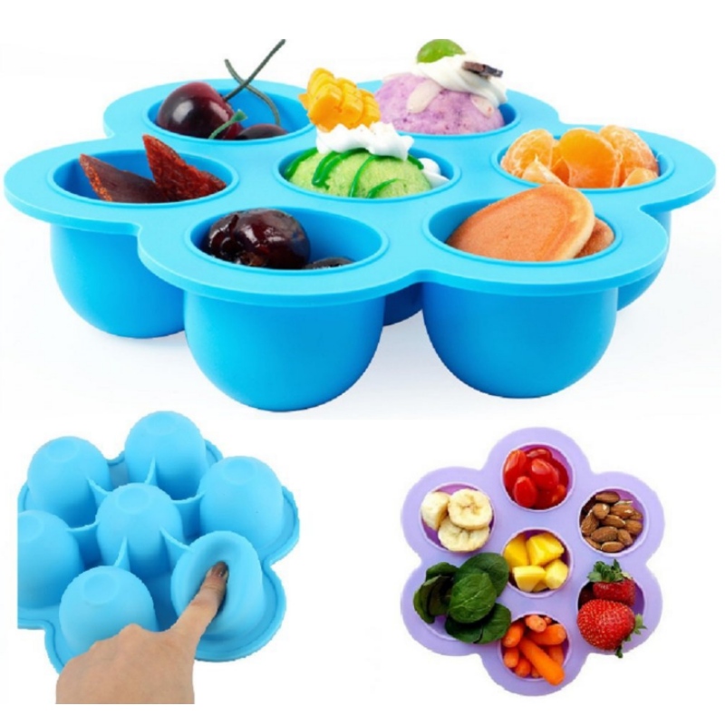 Caixa de alimentos para silicones 7-buraco de Gelo multifuncional, caixa de alimentos para bebés portátil